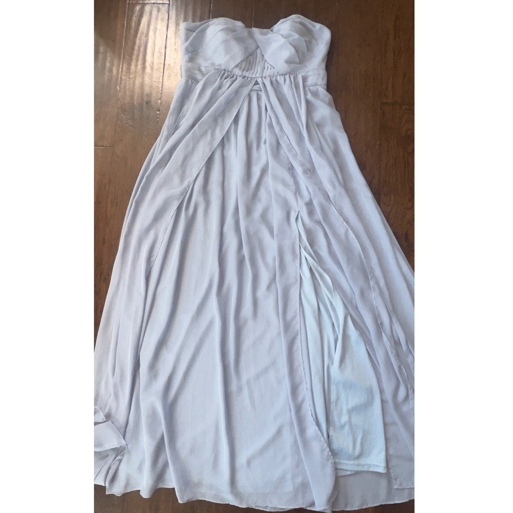 Birdy Grey Maxi Dress Womens XL Light Blue Strapless Bridesmaid Formal Slit